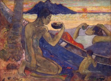 Canoa Familia Tahitiana Paul Gauguin Pinturas al óleo